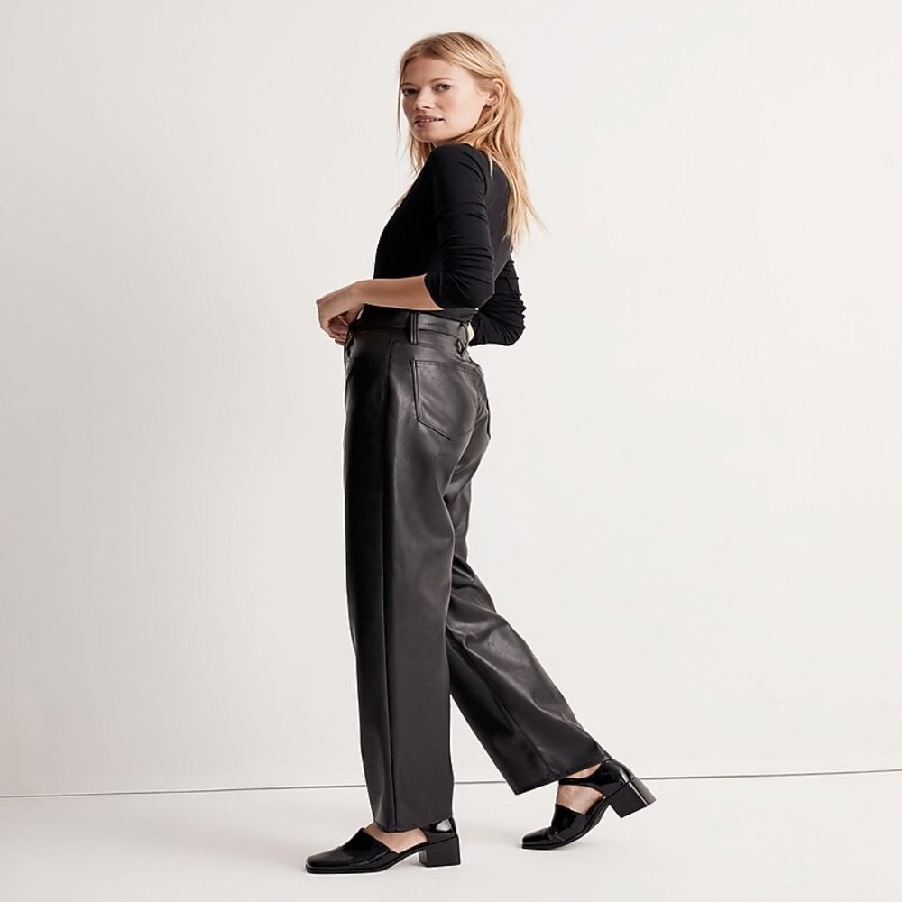 NWT Women Plus Size 33 33x30 Madewell Faux Leather Perfect Vintage Wide-Leg Pant - Picture 3 of 4